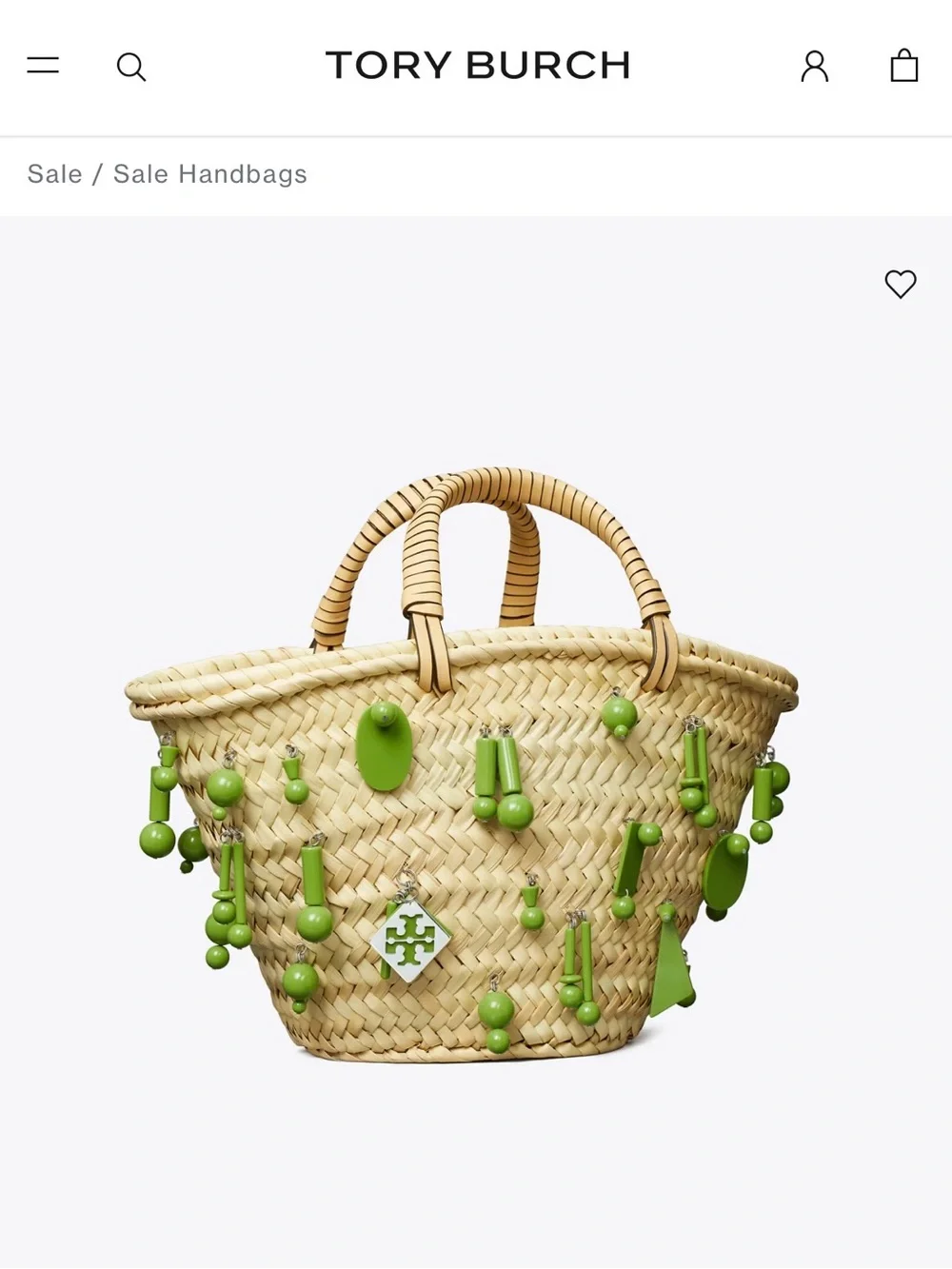 Tory Burch Natural Straw Tote with Lime Green Charm Accents